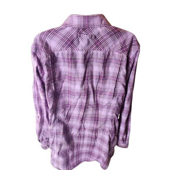 Duluth Trading Shirt Women XL Purple Plaid Button Front Long Sleeve Western Top - Picture 2 of 16